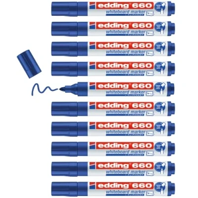 Abbildung von edding 660 marcador para pizarras blancas azul 10 rotuladores punta redonda 1,5 3 mm rotulador pizarra blanca, borrado en seco flipchart, tablón de notas recargable