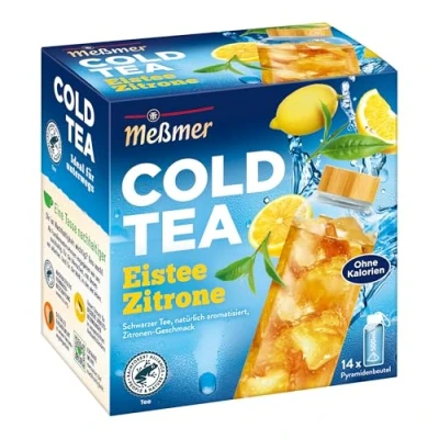 Abbildung von Meßmer Cold Tea Eistee Zitrone Für die Wasserflasche ohne Zucker Kalorien Alternative zu zuckerhaltigen Getränken wie Limonade oder Saft 14 Pyramidenbeutel