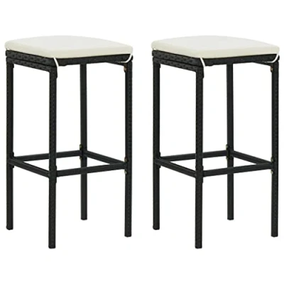 Abbildung von vidaXL 2X Barhocker mit Kissen Barstuhl Tresenhocker Küchenhocker Thekenhocker Tresenstuhl Thekenstuhl Bar Stuhl Hocker Schwarz Poly Rattan