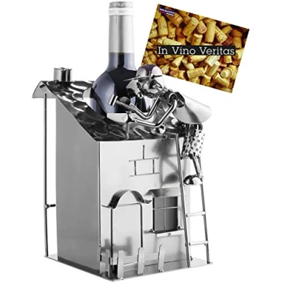 Abbildung von BRUBAKER Weinflaschenhalter Haus mit Dachdecker Flaschenhalter, (inklusive Grußkarte), Weinhalter Metall Skulptur, Wein Geschenk