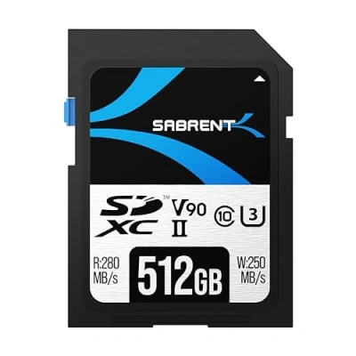 Abbildung von SABRENT SD Karte 512GB V90, SDXC Card UHS II, Speicherkarte Class 10, U3, R280MB/s W250MB/s Full HD Ultra 8K (SD TL90 512GB)