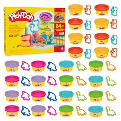 Abbildung von Play Doh Fantastischer Party Pack, 24 Dosen mit je 56 Gramm in 4 Farben, dazu passende Ausstecher, toll zum Mitbringen oder Teilen, etwa auf dem Kindergeburtstag