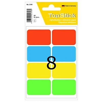Abbildung von TopStick 1348 Vielzweck Etiketten, 400 Stück, 40 x 26 mm, 8 pro Bogen, selbstklebend, Haushaltsetiketten zum Beschriften, matt, blanko Papier Klebeetiketten Aufkleber, bunt