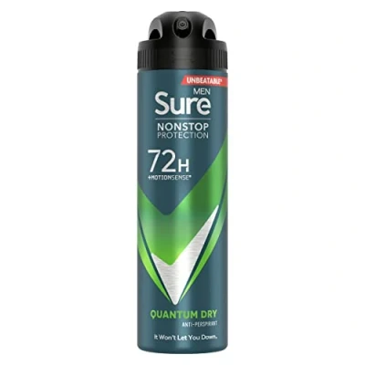 Abbildung von Sure Men Quantum Dry Nonstop Protection Anti Transpirant Aerosol Spray Deo für Männer mit MotionSense Technologie 72h Schweiß und Geruchsschutz 6x 150ml