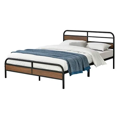 Abbildung von en.casa Metallbett, »Aarau« Bettgestell Stahlrahmen 140x200cm Walnuss Optik/Schwarz