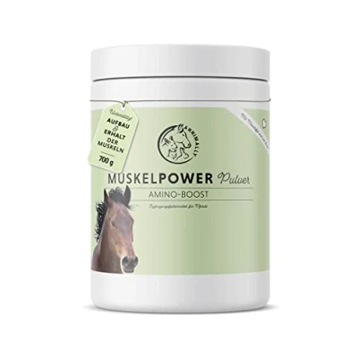 Abbildung von Annimally Muskelaufbau Pulver für Pferde 700g mit Sojaprotein, Lysin, Carnitin, Threonin, Methionin Amino Zusatzfutter die Stärkung der Muskulatur beim Pferd Alternative zu Liquid