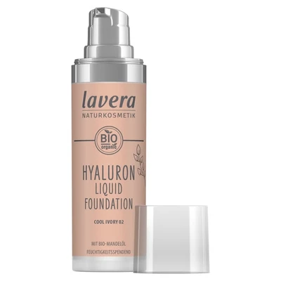 Abbildung von lavera Hyaluron Liquid Foundation Cool Ivory 02 Naturkosmetik Vegan seidige, leichte Textur frei von Mineralöl natürliche Hyaluronsäure &amp; Bio Mandelöl 30 ml
