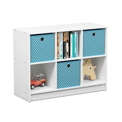 Abbildung von Furinno Basic Bücherregal mit 6 Fächern und 3 Einschüben, Weiß/Hellblau, 30.23 x 59.94 cm