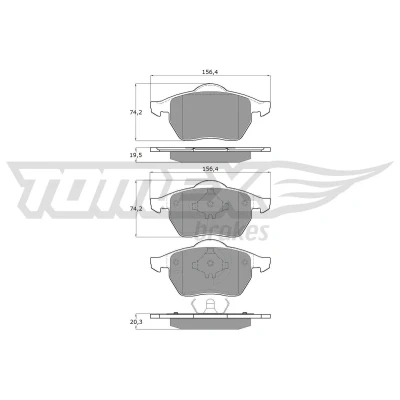 Abbildung von TOMEX brakes TX 16 54 Bremsbelagsatz Vorderachse nicht für Verschleißwarnanzeiger vorbereitet AUDI: A4 B5 Avant, Limousine, VOLKSWAGEN: GOLF 3
