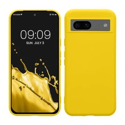 Abbildung von kwmobile Hülle kompatibel mit Google Pixel 8a gummierte TPU Silikon Handyhülle Schutzhülle für kabelloses Laden Case in Strahlend Gelb
