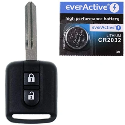 Abbildung von mt key Auto Schlüssel Austausch Gehäuse 2 Tasten + Rohling passende CR2032 Knopfzelle, (3 V), für Nissan Qashqai Micra Note X Trail Almera Funk Fernbedienung