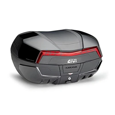 Abbildung von GIVI Topcase Monokey System Kofferraum V58NN MAXIA 5 für Roller Motorrad 2 Helme 58 Liter hinten schwarz mit rotem Rückstrahler und vier Abdeckungen lackiert in glänzend