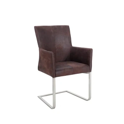 Abbildung von riess ambiente Freischwinger SAMSON dark coffee / silber (Einzelartikel, 1 St), Esszimmer · Microfaser Edelstahl mit Armlehne Industrial Design