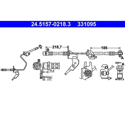 Abbildung von ATE 24.5157 0218.3 Bremsschläuche 219, 185 M10x1 OPEL: Zafira A, Astra H GTC, Schrägheck