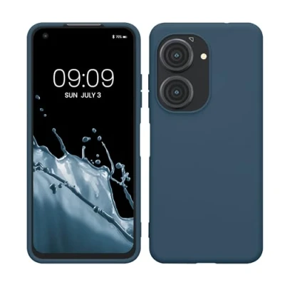 Abbildung von kwmobile Hülle kompatibel mit ASUS Zenfone 10 / 9 weiches TPU Silikon Case Cover geeignet für kabelloses Laden Marineblau