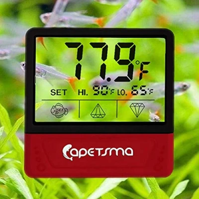 Abbildung von Capetsma Aquarium Thermometer, digitales Aquarien Thermometer mit LCD Display, Touchscreen und Flash Alarm, accurate Temperatursensor für Süßwasser Meerwasser