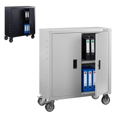 Abbildung von Arebos Aktenschrank Büroschrank Lagerschrank Materialschrank Stahlschrank Höhenverstellbarer Einlegeboden 90x90x40cm Rollen Set Grau
