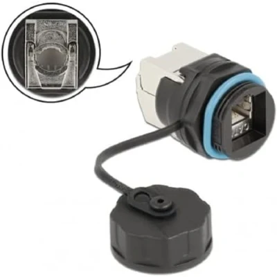 Abbildung von Delock Kabelverbinder RJ45 Buchse zu Cat.6A LSA mit Verschlusskappe wasserfest