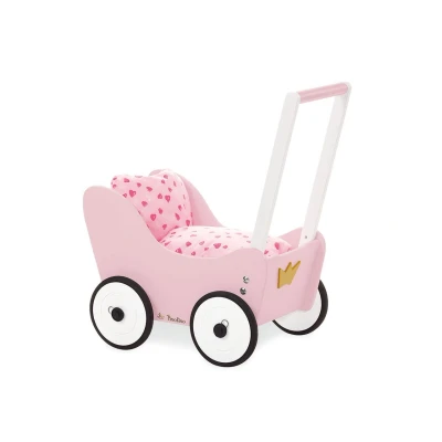 Abbildung von Pinolino Puppenwagen Prinzessin Lea, aus Holz, mit Bremssystem, Lauflernhilfe gummierten Holzrädern, für Kinder von 1 6 J., rosa, weiß und Gold