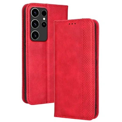 Abbildung von Topme Handyhülle hülle fur Samsung Galaxy S23 Ultra 5G 6.8&quot; Inches Case Schutzhülle, aus Leder mit Stilvollem, Strukturiertem Kartenschlitz.Rot