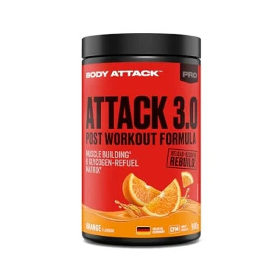 Abbildung von Body Attack Post Workout Shake 900g, Orange 3.0 mit Maltodextrin, Creatin, Whey Protein Isolate und Glutamin