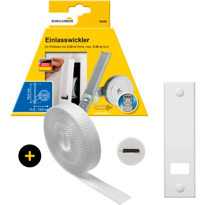 Abbildung von SCHELLENBERG Einlass Gurtwickler &quot;inkl. Abdeckplatte, Gurtführung, Rollladengurt grau oder weiß&quot;, Unterputz 16 cm Lochabstand für das Rollladensystem Maxi