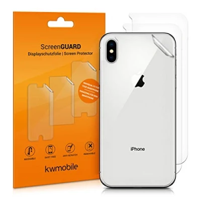 Abbildung von kwmobile 3X Schutzfolie Rückseite kompatibel mit Apple iPhone XS Max Folie Backcover Smartphone Handyfolie transparent
