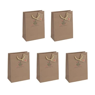 Abbildung von SIGEL GT041/5 mittelgroße Geschenktüten aus Kraftpapier 5er Set 23 x 17 cm braun Weihnachten &quot;Christmas with apples&quot;