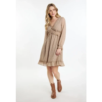 Abbildung von DREIMASTER Vintage Damen Kleid L / Beige Braun 100% Polyester