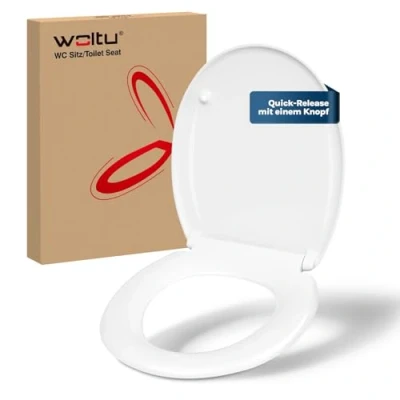 Abbildung von WOLTU Toilettendeckel, WC Sitz mit Absenkautomatik, Klobrille Klodeckel Schnellverschluss, Toilettensitz O Form, aus Duroplast, Top Befestigungsset für einfache Montage, Weiß