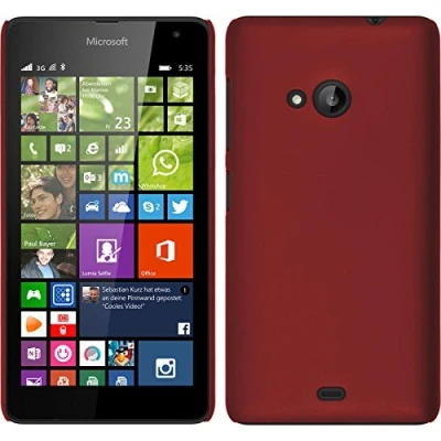Abbildung von PhoneNatic case kompatibel mit Microsoft Lumia 535 Hülle rot gummiert Hard + 2 Schutzfolien