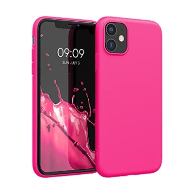 Abbildung von kwmobile Hülle kompatibel mit Apple iPhone 11 weiches TPU Silikon Case Cover geeignet für kabelloses Laden Neon Pink
