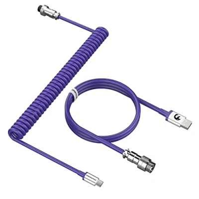 Abbildung von MAMBASNAKE C01 Spiral Tastaturkabel, Pro Custom Coiled USB C Kabel für Mechanische Tastatur, Typ auf A mit Abnehmbarem Metall Luftfahrtstecker,TPU Gaming Tastatur PC Mac Computer Lila