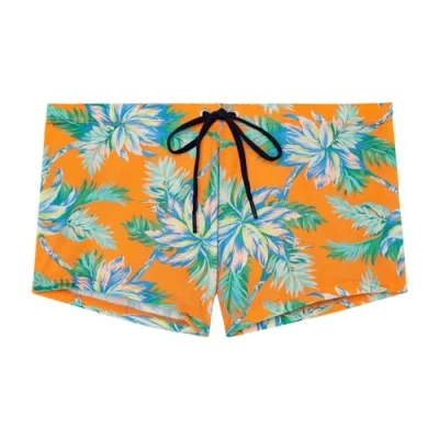 Abbildung von HOM Herren Gigaro Badehose Swim Trunks, Blumendruck, orangefarbener Hintergrund, XL