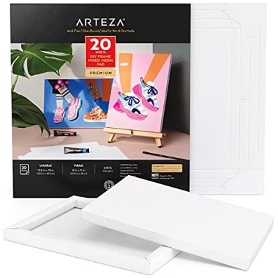 Abbildung von Arteza Faltbarer Mixed Media Papier Leinwandblock, 24.2 x cm, 20 Blatt, DIY Rahmen, schweres Künstler Papier, 370 g/m², säurefrei, Art Block für Malerei und Kunst mit Mischtechniken