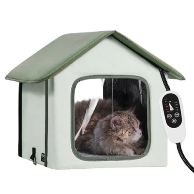 Abbildung von VEVOR Katzenhütte Katzenhaus Katzenhöhle Hütte Beheizt 35x34x40cm Grün (S)
