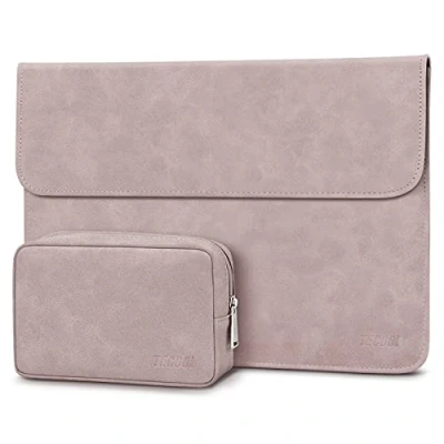 Abbildung von TECOOL 12.3 13 Zoll Laptop Hülle Tasche Leder Schutzhülle und Zubehörtasche für MacBook Air M2 A2681/M1 A2337/A1932/A2179 2022 2018 2020, 2016 Pro M1 M2,XPS 13, Surface Rosa