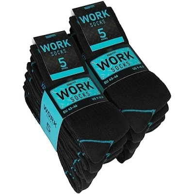 Abbildung von BRUBAKER Arbeitssocken für Herren 10 oder 20 Paar Work Socken Schwarz Türkis (Verstärkter Fersen und Zehenbereich, Paar, Socks aus Baumwolle) Robuste Funktionssocken optimalen Halt auf der Arbeit