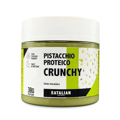 Abbildung von EATALIAN by AMZ BETTER Protein Pistaziencreme CRUNCHY 200 gr, Streichcreme mit Pistazienkörnern, süßer Geschmack, ideal auf Brot, zum Füllen von Süßigkeiten, Eis, Kuchen, Made in Italy