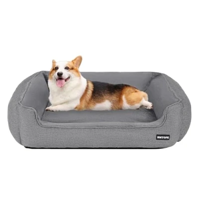 Abbildung von HMTOPE Hundebett, Hundesofa, Hundekissen, Hundekörbchen Abnehmbar und waschbar, Hellgrau, 90 x 75 25 cm