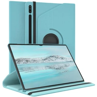 Abbildung von EAZY Case Tablet Hülle für Samsung Galaxy Tab S8 Ultra Schutzhülle 14.6 Zoll Smart Cover Rotationcase zum Aufstellen Klapphülle 360 drehbar mit Standfunktion Tasche Kunstleder Blau