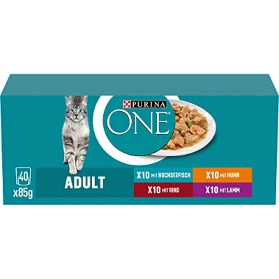 Abbildung von PURINA ONE Adult Katzenfutter nass, Sorten Mix, 40er Pack (40 x 85g)