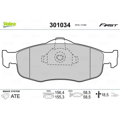 Abbildung von VALEO 301034 Bremsbelagsatz FIRST Vorderachse exkl. Verschleißwarnkontakt ohne Anti Quietsch Blech FORD: MONDEO 2, 2 Kombi, Stufenheck