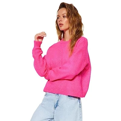 Abbildung von Trendyol Damen Regular fit Basic Crew Neck Knitwear Sweater Pullover, Fuchsia, S
