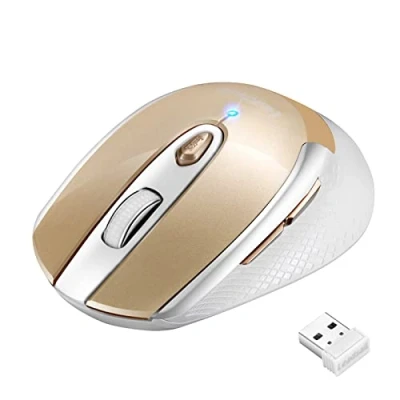 Abbildung von LeadsaiL Leise Kabellose Maus 2,4 GHz 1600 DPI Optical Tracking, 6 Tasten Optische Computermaus, PC mit USB Nano Empfänger, Kompatibel PC, Mac, Laptop Golden