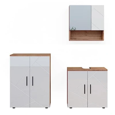 Abbildung von Vicco Badmöbel Set Irma, Eiche/Weiß Hochglanz, 3 Teile, mit Unterschrank 60 cm, (3 St., er Set)