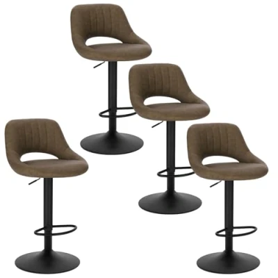 Abbildung von EUGAD 0668BY 4 4X Barhocker Tresenhocker Bistrohocker Designer Hocker drehbar und stufenlos höhenverstellbar mit Rückenlehne aus Kunstleder Gestell Stahl Dunkelbraun