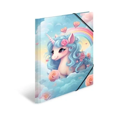 Abbildung von HERMA Sammelmappe A3 Happy Einhorn, Eckspanner Mappe aus Pappe mit Kindergarten Motiv, Gummizug, Innenklappen und Innendruck für Jungen, Mädchen Kinder