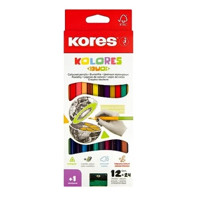 Abbildung von Kores Buntstift Kolores Duo, 3 kant mit Spitzer, 12 Stifte = 24 leuchtende Farben