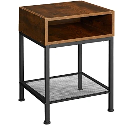 Abbildung von tectake Nachttisch im Industrie Design, Beistelltisch mit offenem Fach und Gitterablage, für Wohnzimmer, Schlafzimmer, einfacher Aufbau, Metallgestell (Industrial Dunkelbraun)